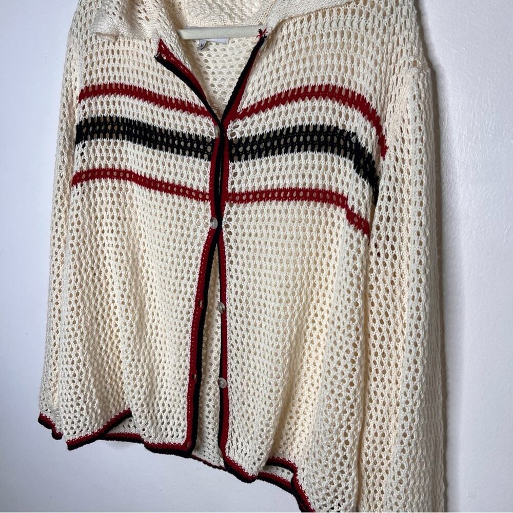 Grey Bandit Elegant Cream Cardigan with Red and Black Accents Size M - Picture 4 of 6